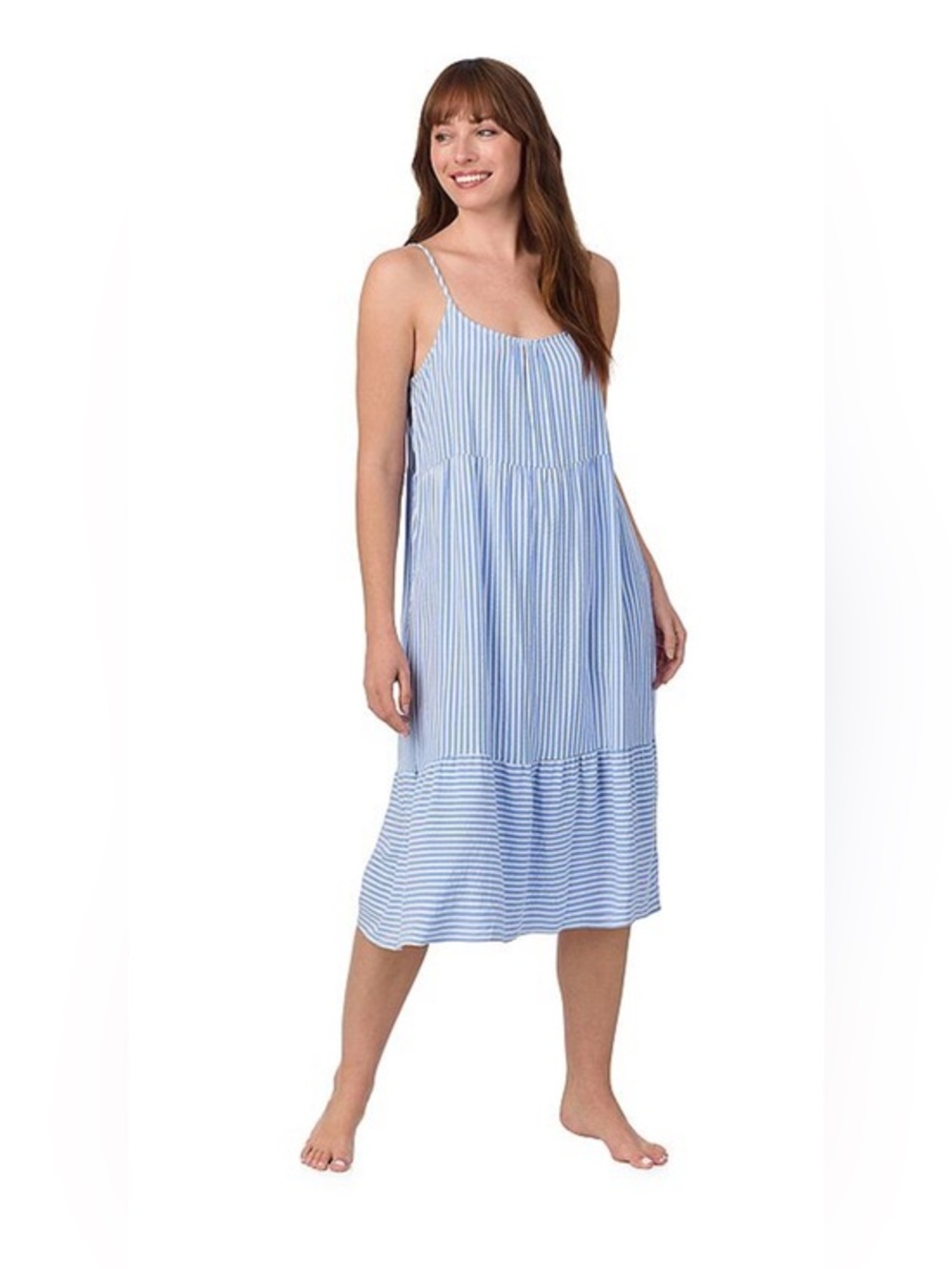 NEW…Draper James Striped Seersucker Blue Midi Lounge Dress
